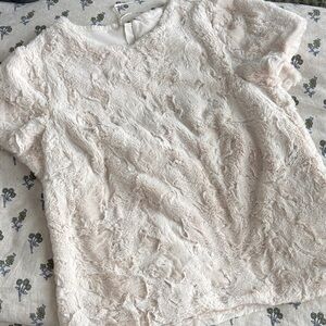 Anthropologie Cream Faux Fur Top S